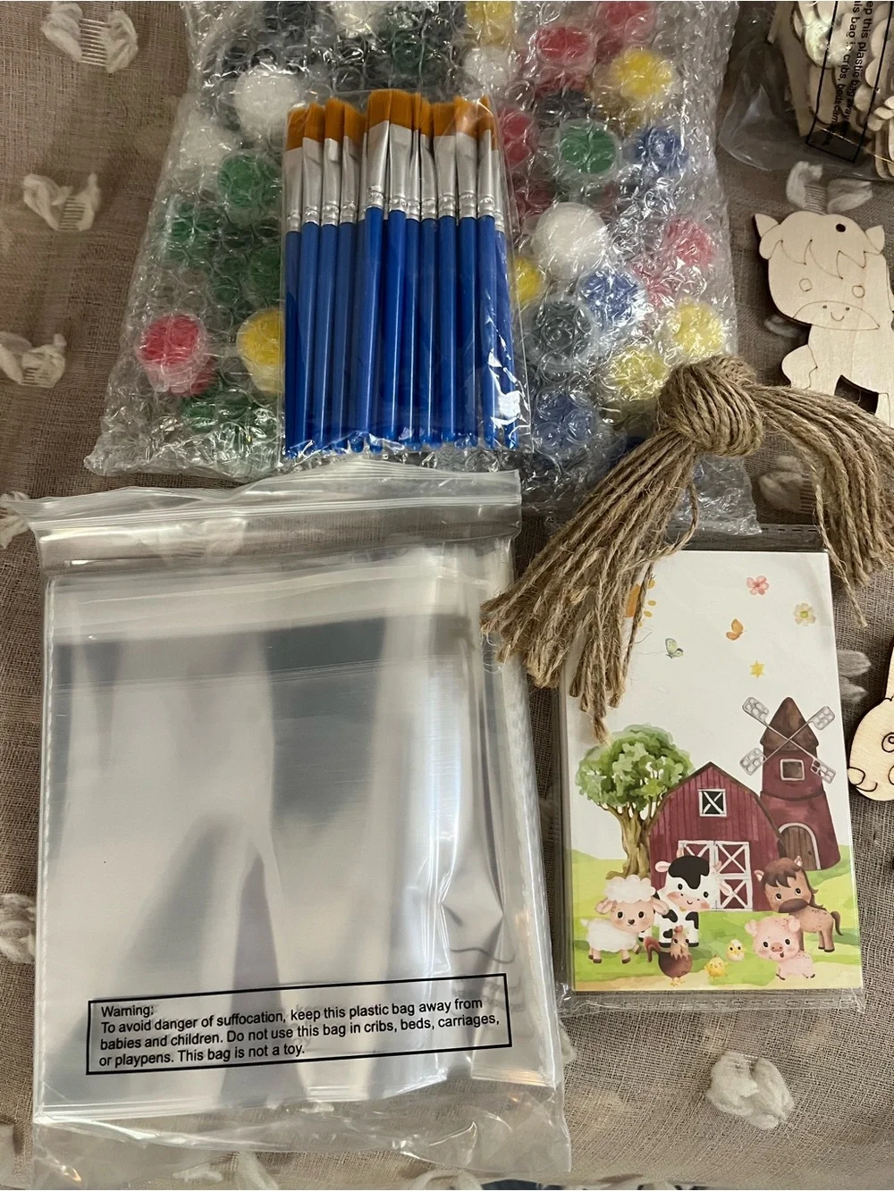 Wooden Farm Animal Paint Kit with Brushes and Paints - Natural Wood